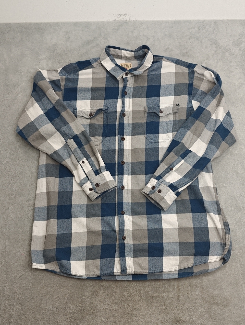 RedHead Blue and Gray Plaid Button-Down Shirt